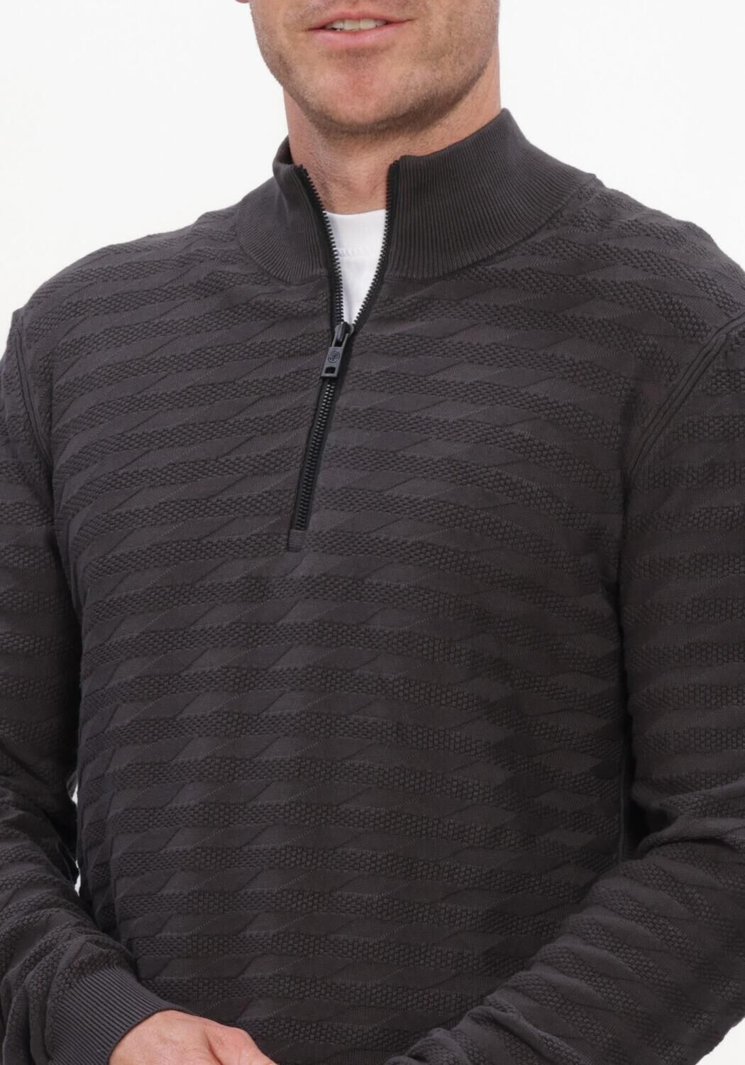 Donkergrijze CAST IRON Trui HALF ZIP COLLAR SLIM FIT COMFORT BLEND - large