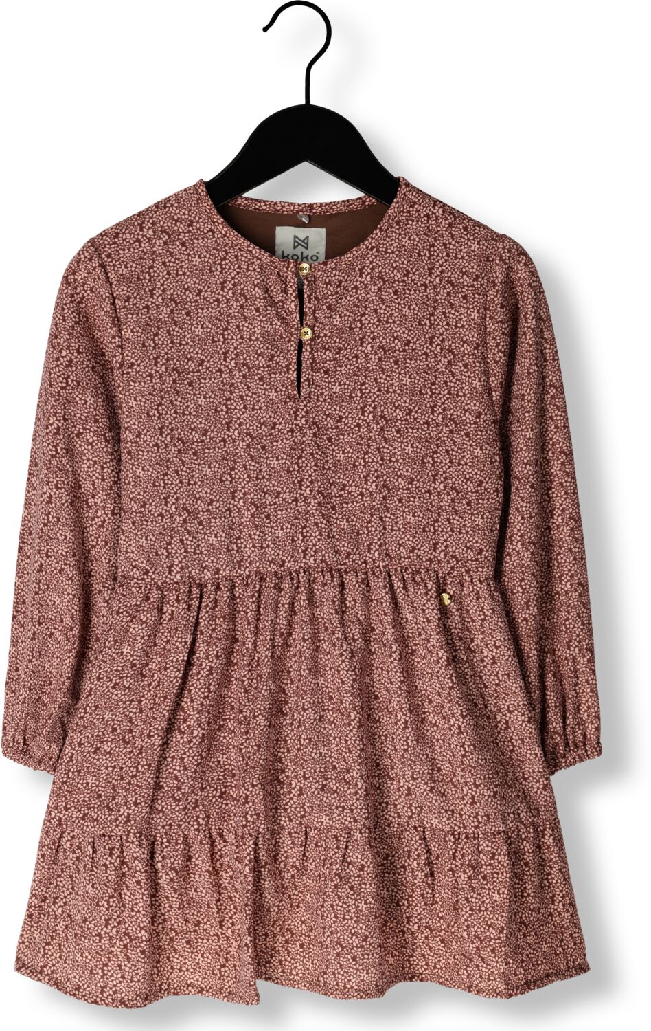 Koko Noko trapeze jurk met all over print donkerroze ecru