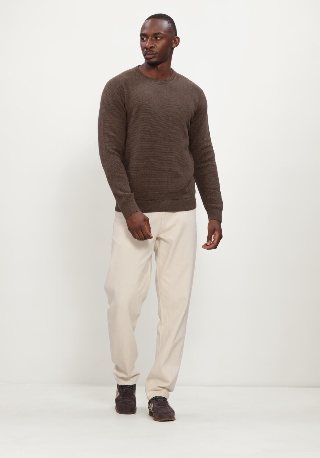 SELECTED MEN Heren Truien & Vesten Slhross Ls Knit Structure Crew Neck Noos Bruin