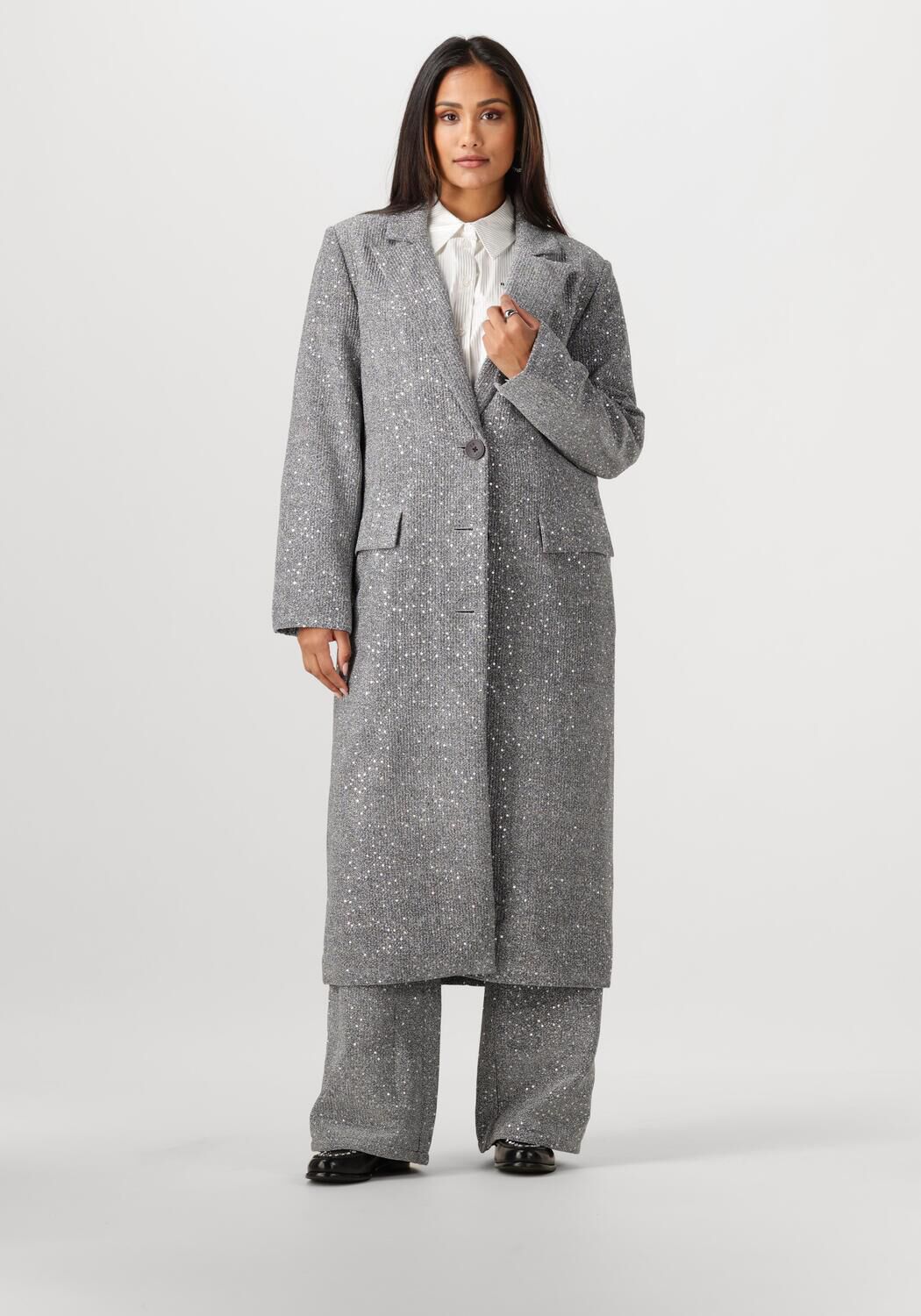 ALIX THE LABEL Dames Jassen Ladies Woven Sequin Long Blazer Zilver