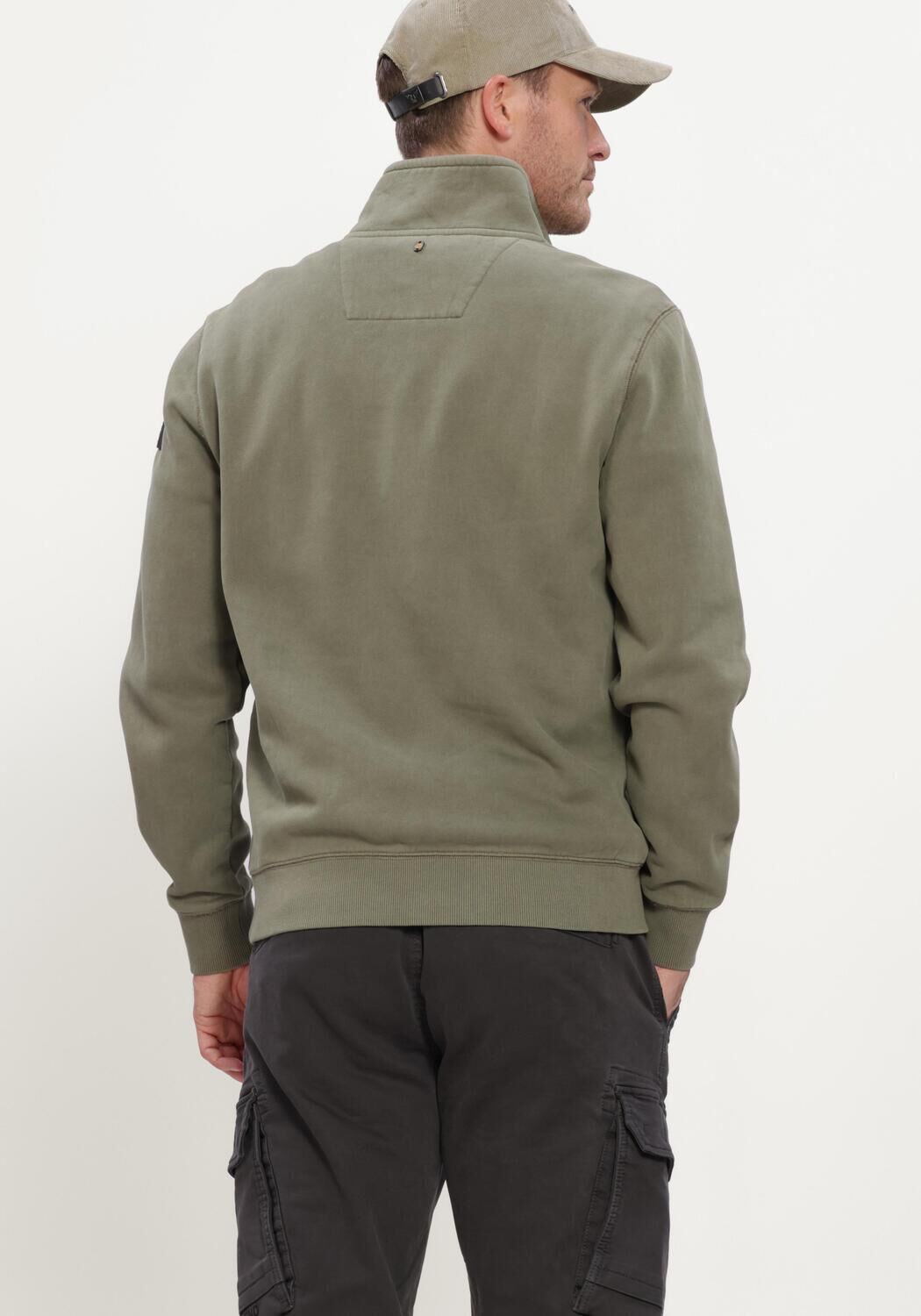 Khaki PME LEGEND Trui HALF ZIP COLLAR PEACHED FLEECE GD - large