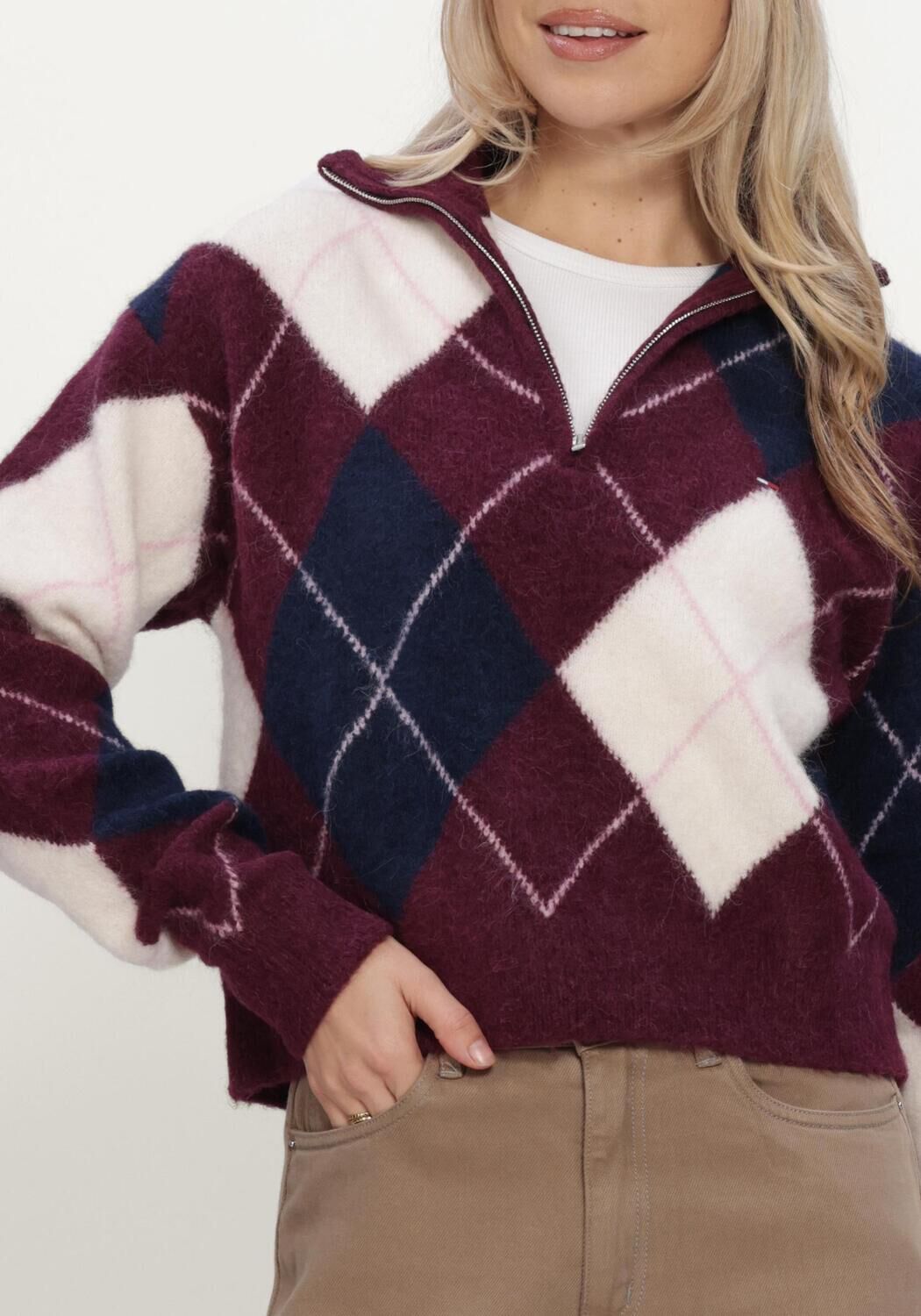 Bordeaux TOMMY JEANS Trui TJW FLUFFY QUARTER ZIP SWEATER - large