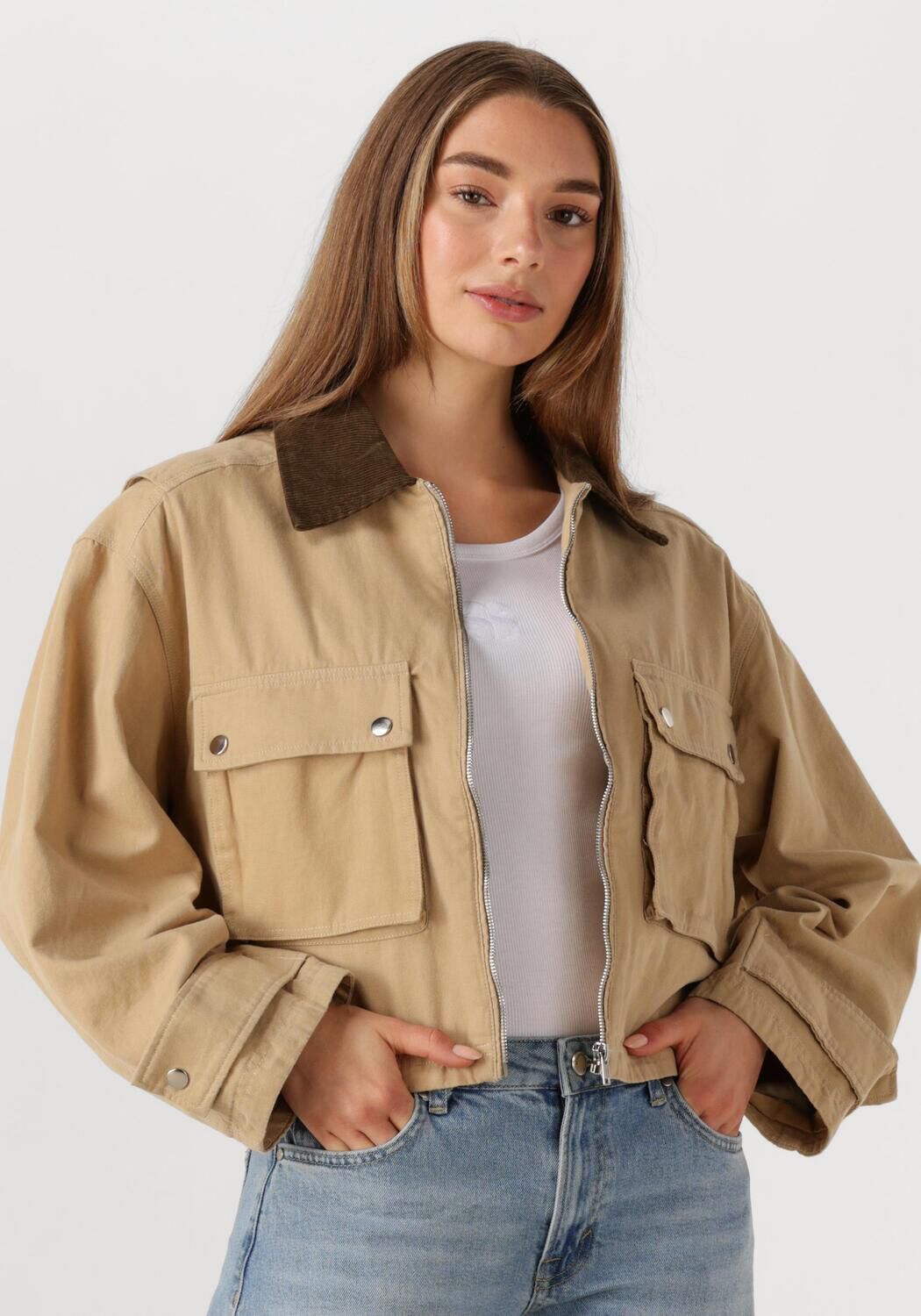 NEO NOIR Dames Jassen Rivera Canvas Boxy Jacket Camel