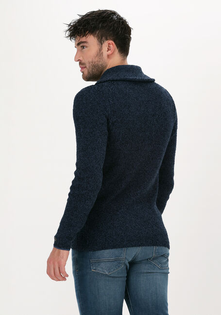 Donkerblauwe CAST IRON Trui HALF ZIP COLLAR COTTON BOUCLE - large