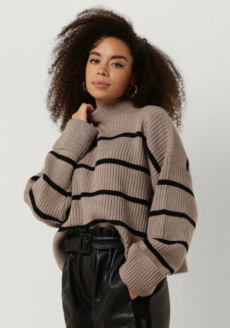 Taupe CO'COUTURE Trui ROW STRIPE BOX CROP KNIT - large