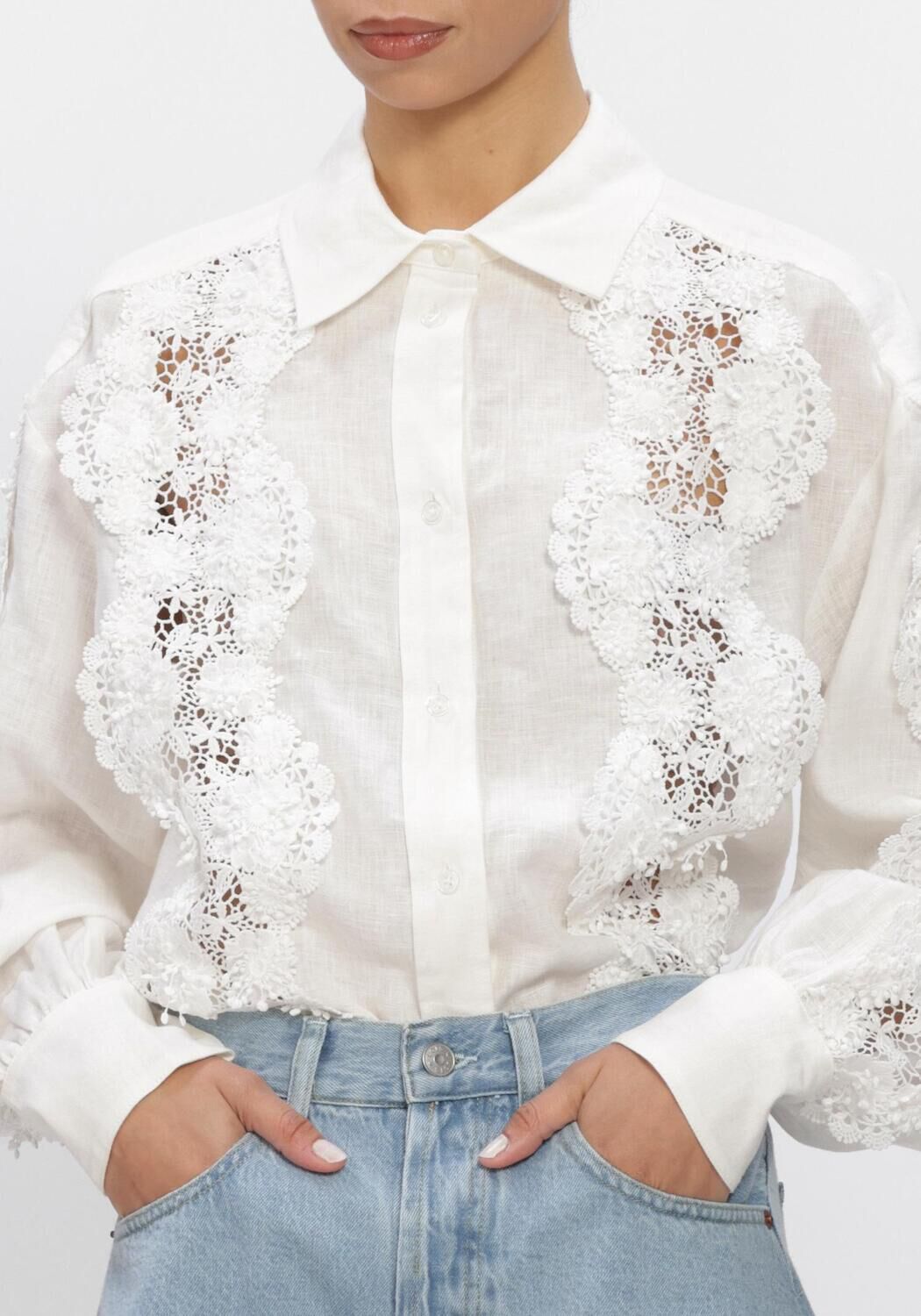 Witte DANTE6 Blouses AMANDYNE LACE DETAIL SHIRT - large