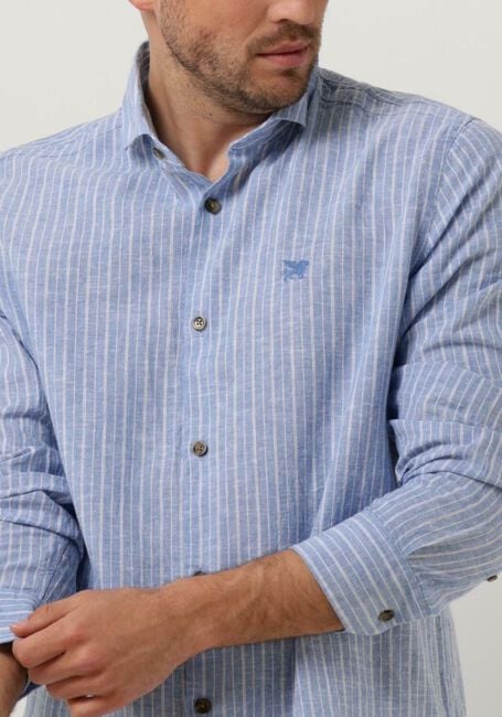 Lichtblauwe VANGUARD Casual overhemd LONG SLEEVE SHIRT LINEN COTTON BLEND STRIPE - large
