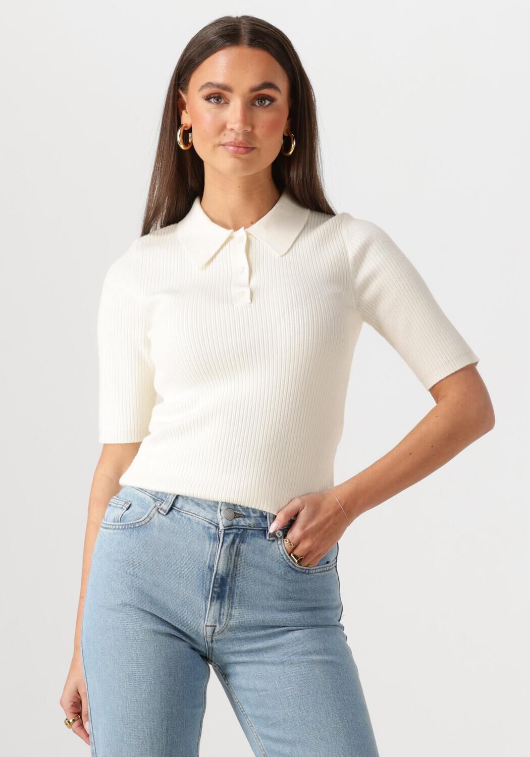 SELECTED FEMME Dames Tops & T-shirts Slfhelen 2 4 Knit Collar Gebroken Wit