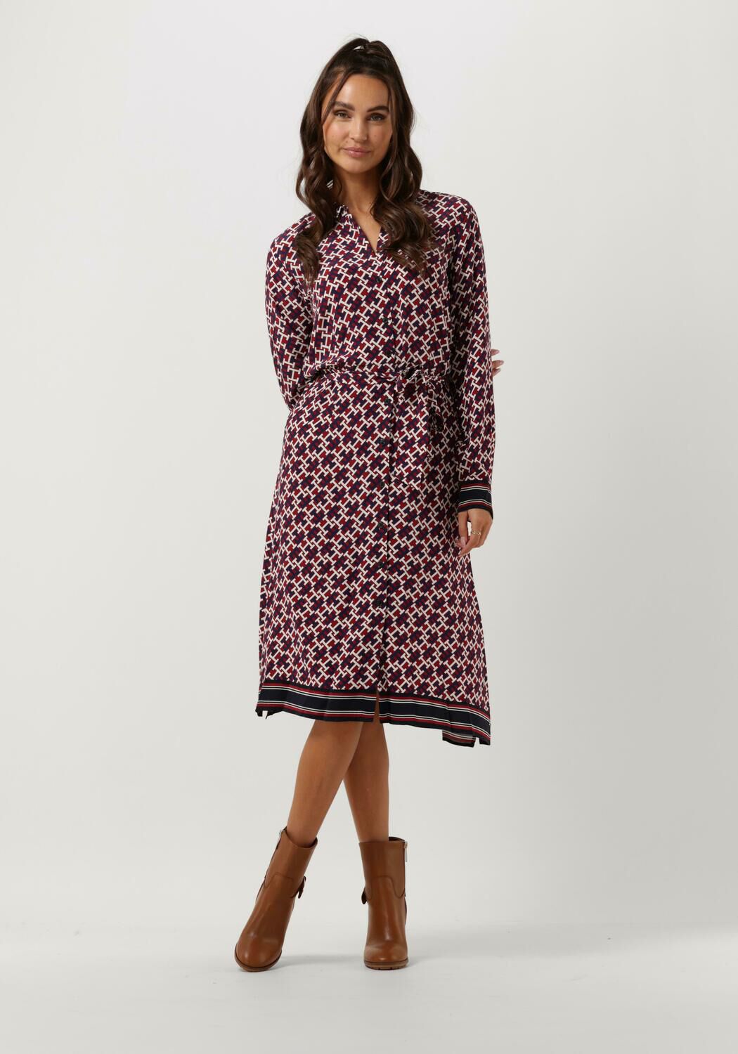 rode tommy hilfiger midi jurk vis monogram midi shirt dress ls