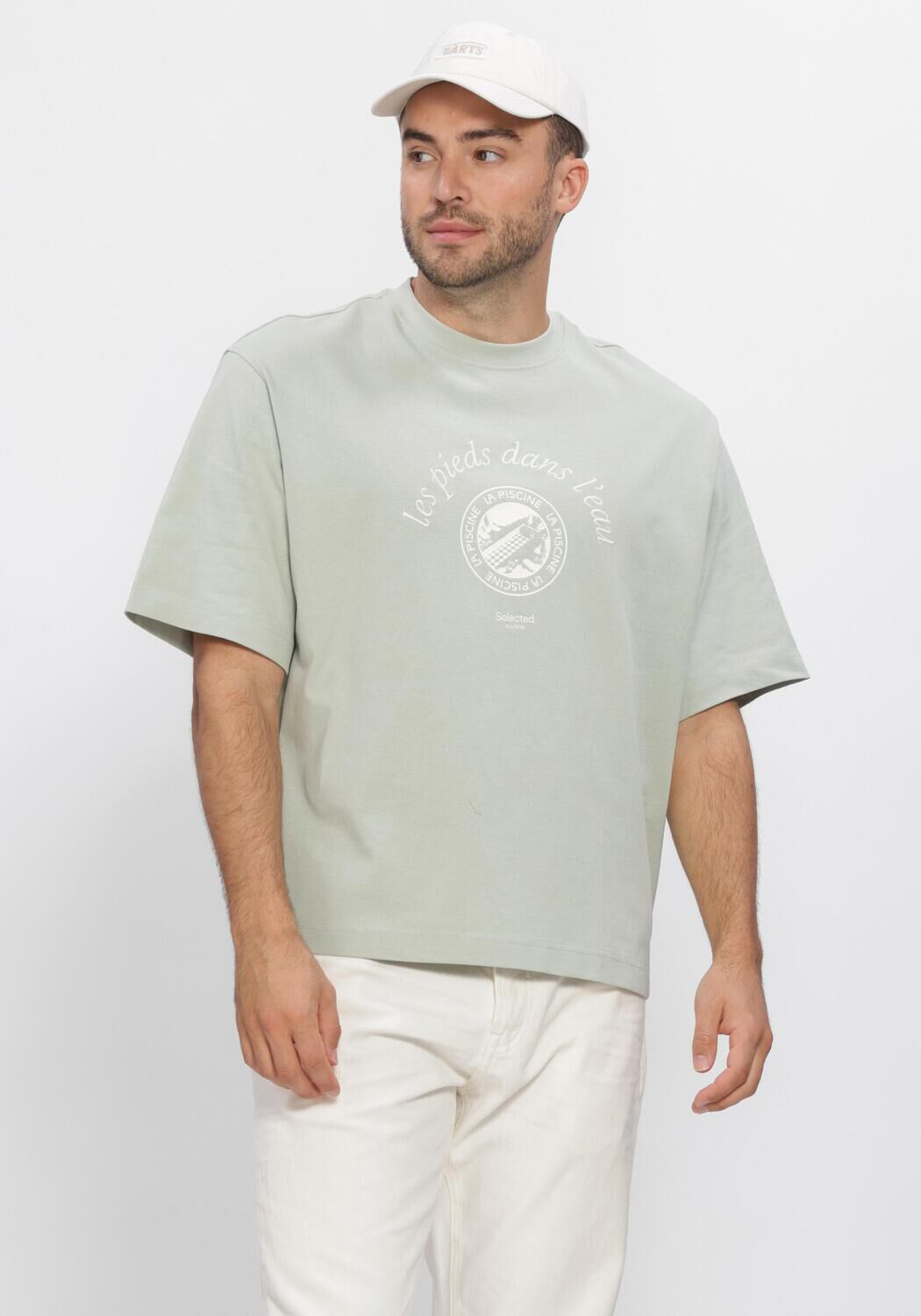 Groene SELECTED MEN T-shirt LHBOXYNORMAN GRAPHIC SS O-NECK TEE - large