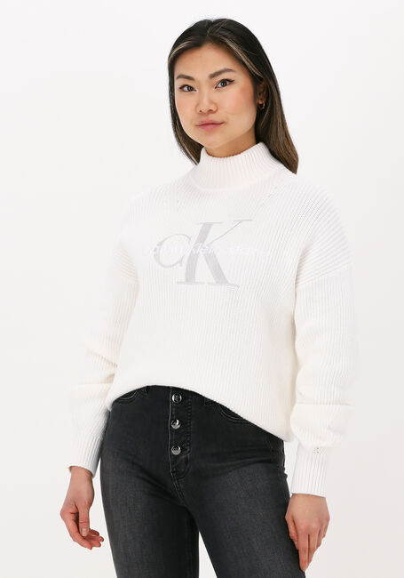 Gebroken wit CALVIN KLEIN Trui TWO TONE MONOGRAM LOOSE SWEATER - large