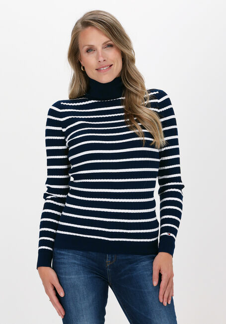 Donkerblauwe TOMMY HILFIGER Trui TH ESS CABLE ROLL-NK SWEATER L - large