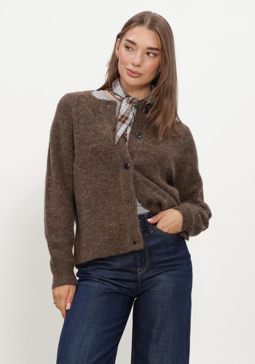 Bruine SELECTED WOMEN Trui SLFLULU LS KNIT SHORT CARDIGAN - large