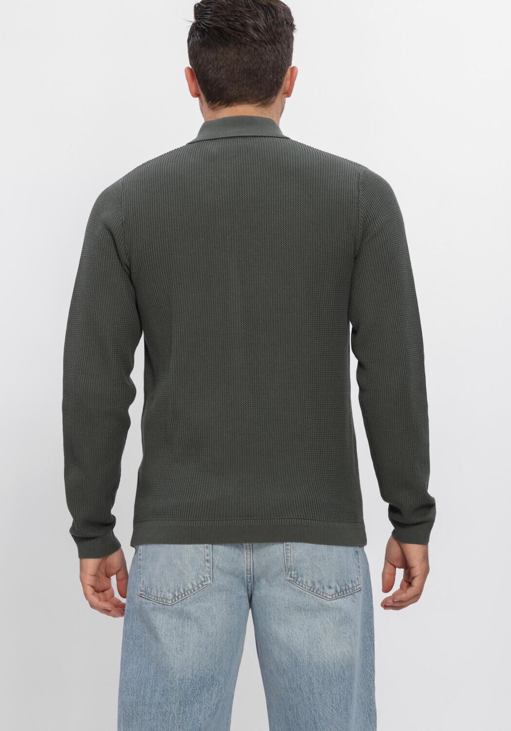 Donkergroene DSTREZZED Trui DS_KOSTAS ZIP POLO - large