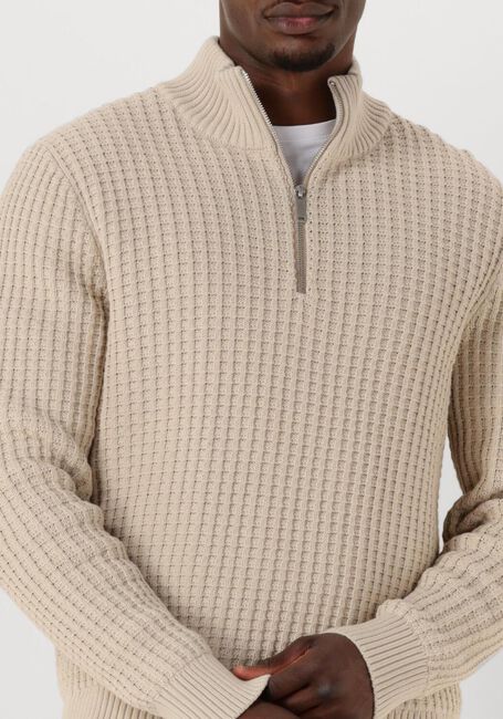Beige SELECTED MEN Trui SLHTOM LS KNIT STRUCTURE HALF ZIP - large