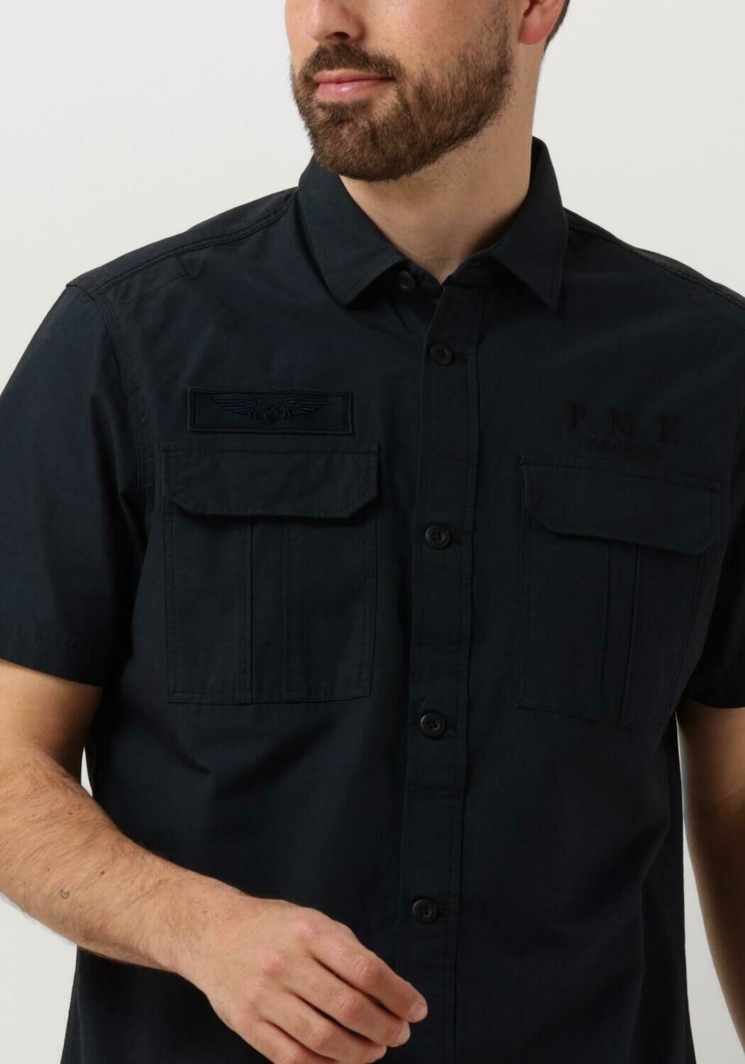 PME LEGEND Heren Overhemden Short Sleeve Shirt Ctn Ottoman Blauw