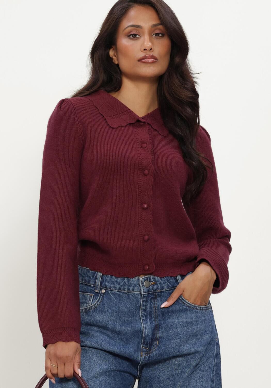 Bordeaux OBJECT Trui OBJPARYA THESS L/S RE KNIT CARDIGAN - large