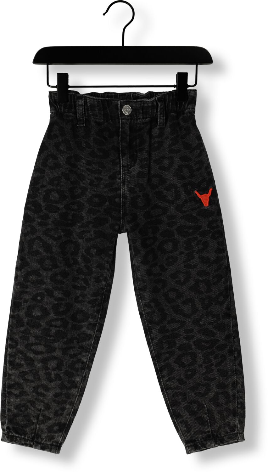 Alix the Label Alix Mini straight leg fit jeans met panterprint washed dark grey