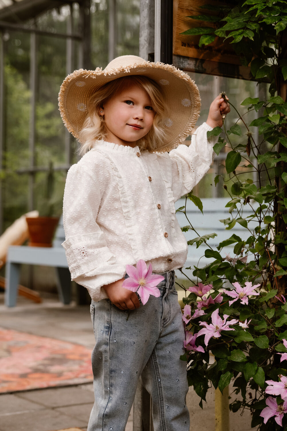 DAILY7 Meisjes Blouses Shirt Longsleeve Ruffle Gebroken Wit