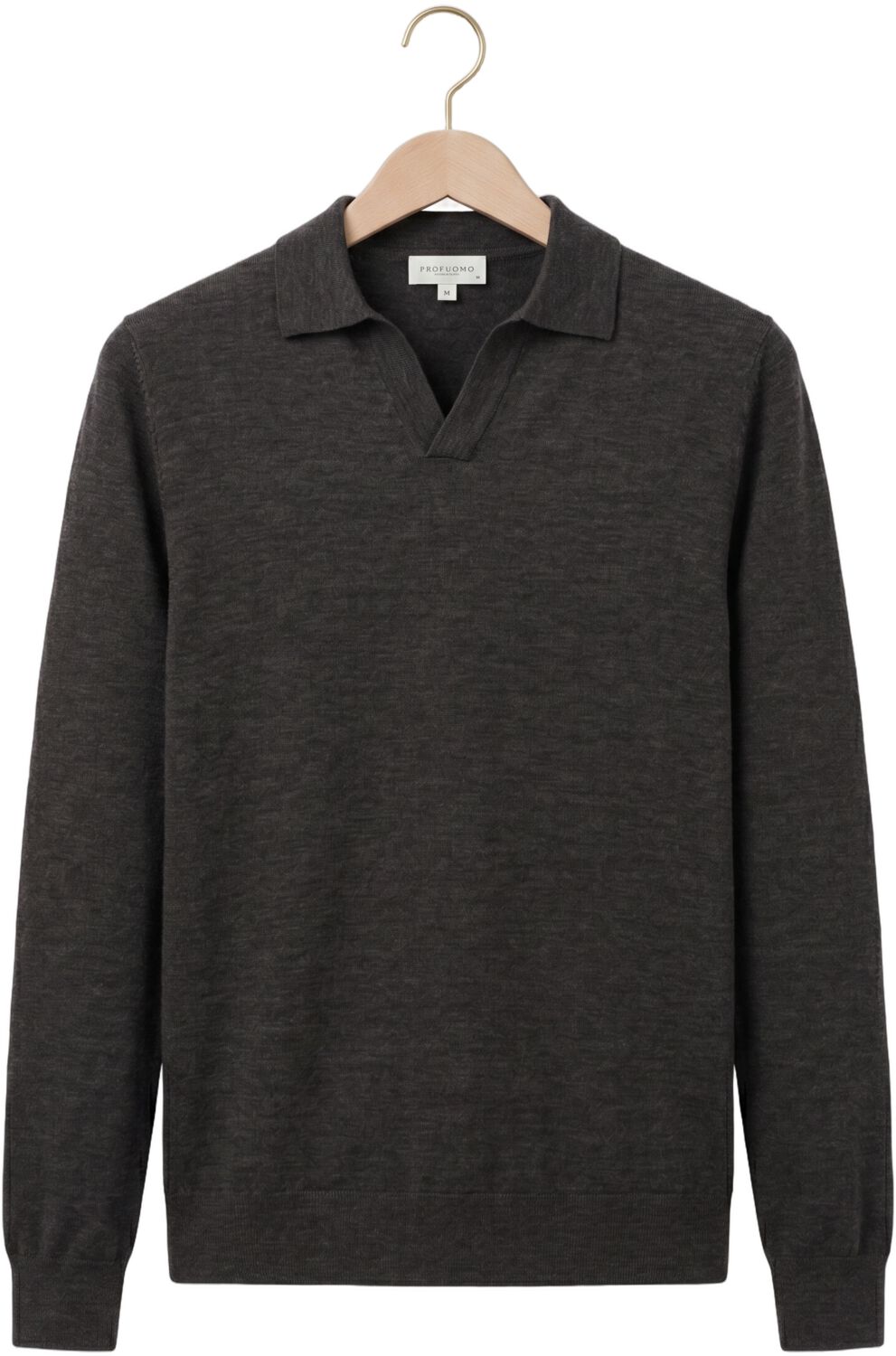 PROFUOMO Heren Truien & Vesten Polo Open Collar Ls Extrafine Merino Donkergrijs