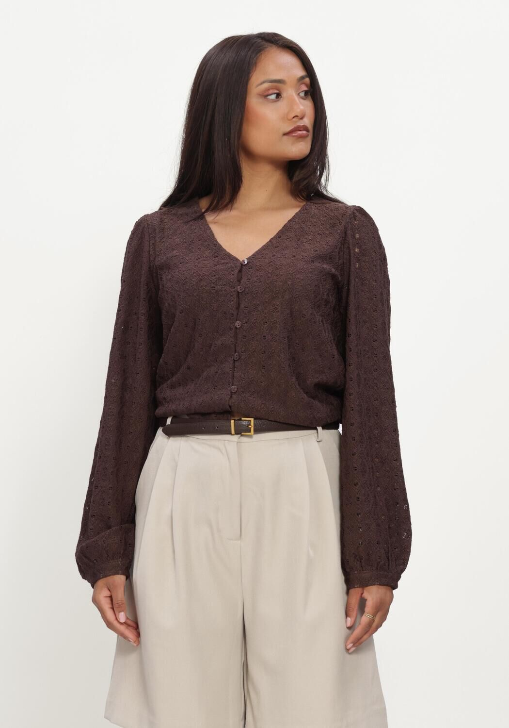 Bruine OBJECT Top OBJLAILA L/S V-NECK TOP NOOS - large