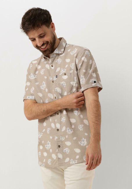 Beige VANGUARD Casual overhemd SHORT SLEEVE SHIRT PRINTED TENCEL COTTON LINEN - large