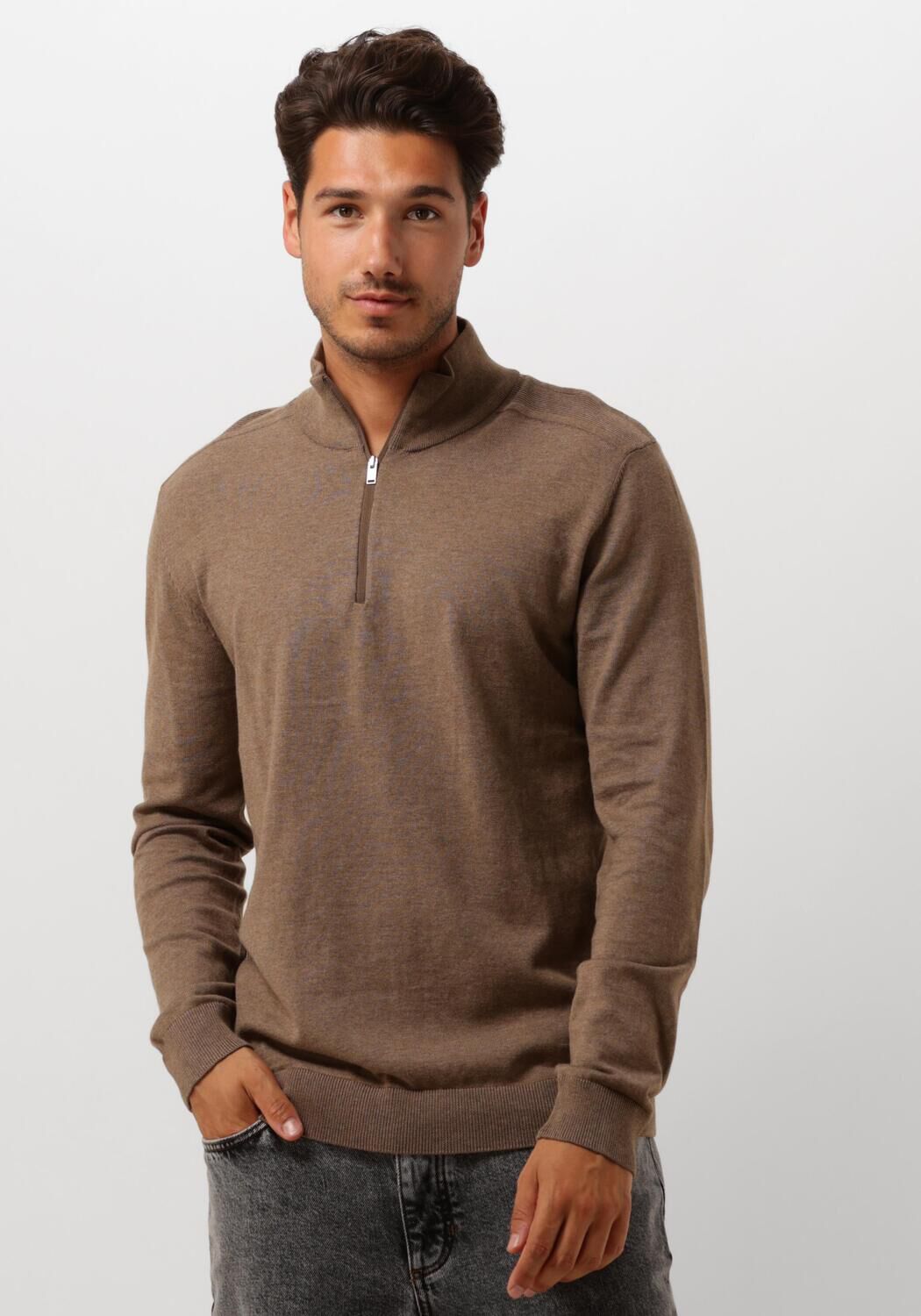 bruine selected homme trui slhberg half zip cardigan noos