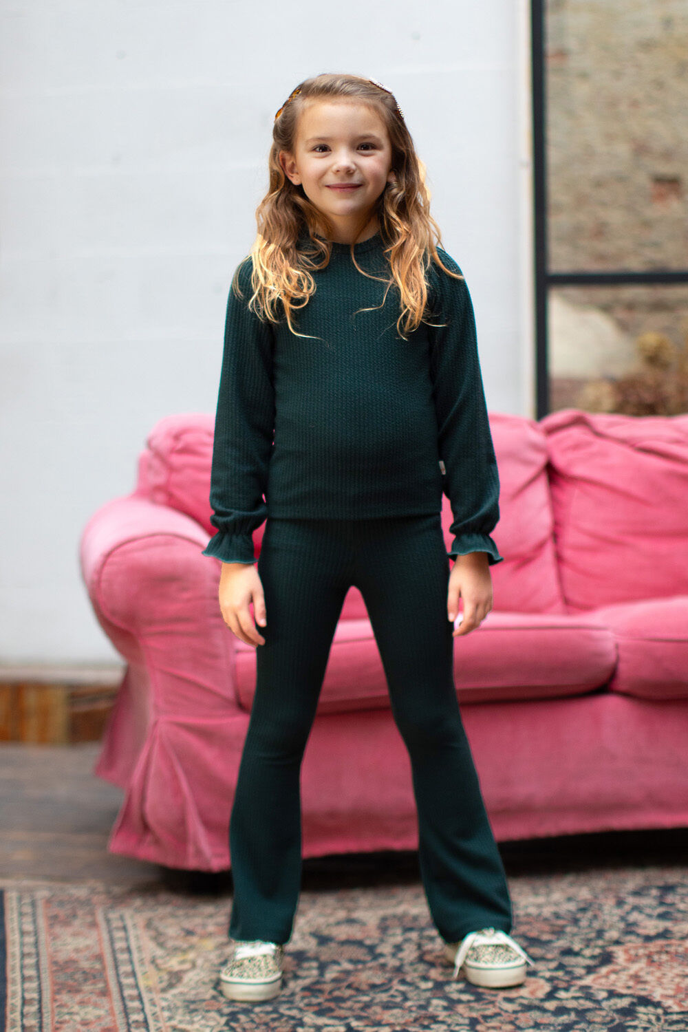 MOODSTREET Meisjes Tops & T-shirts Top Sammy Structure Knit Donkergroen