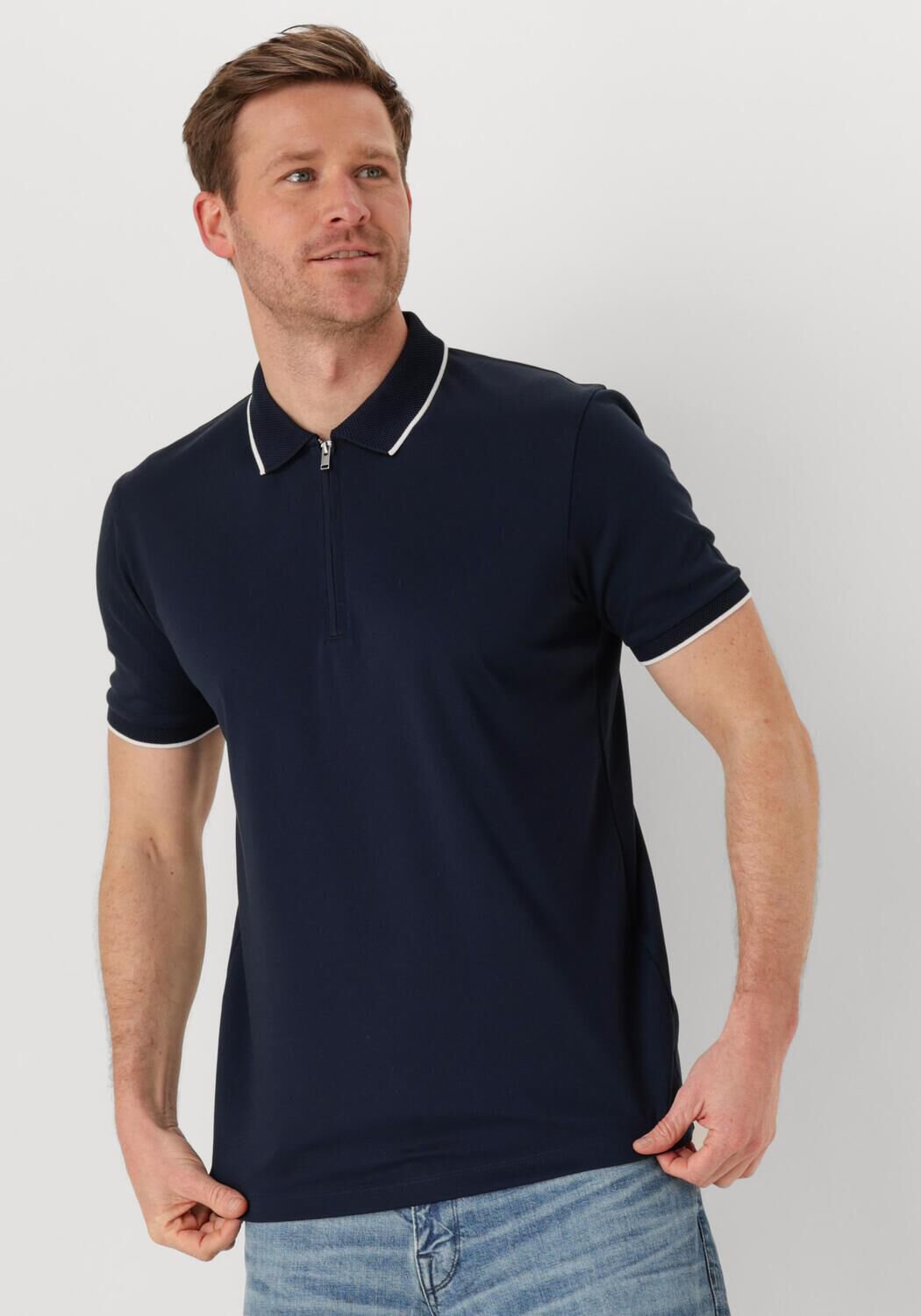 SELECTED HOMME Heren Polo's & T-shirts Slhfave Sport Zip Ss Polo Noos Donkerblauw