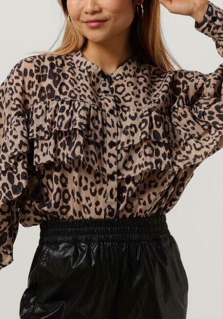 Bruine ALIX THE LABEL Blouses LADIES WOVEN ANIMAL RUFFLE BLOUSE - large