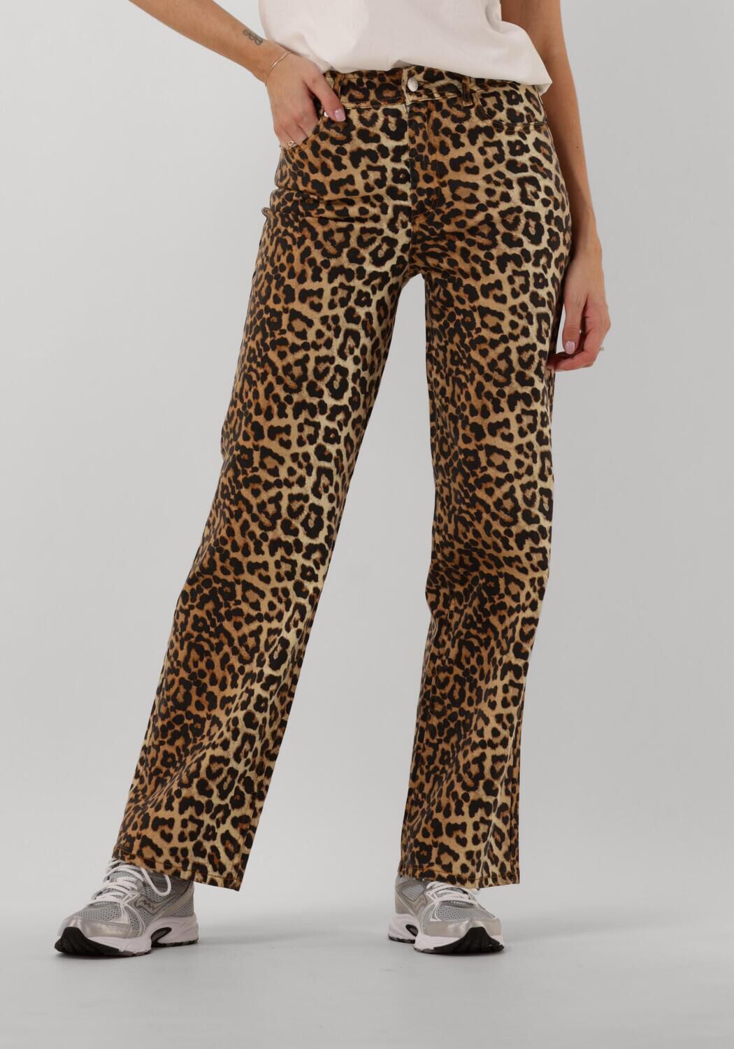 Y.A.S high waist straight leg jeans YASLEONORA met panterprint bruin