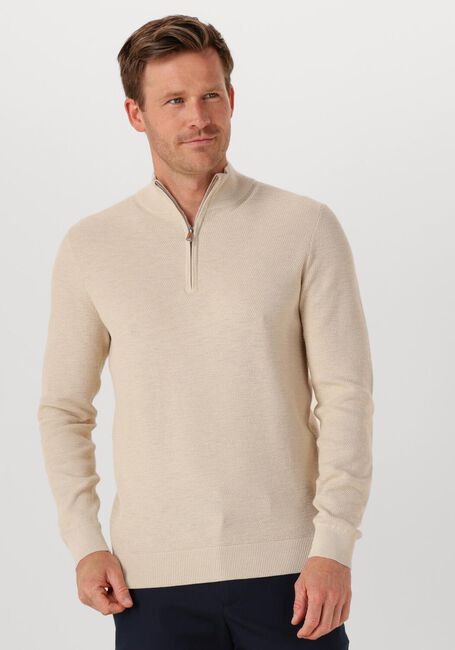 Beige PROFUOMO Trui PULLOVER HALF ZIP TWINKLE SLUB - large