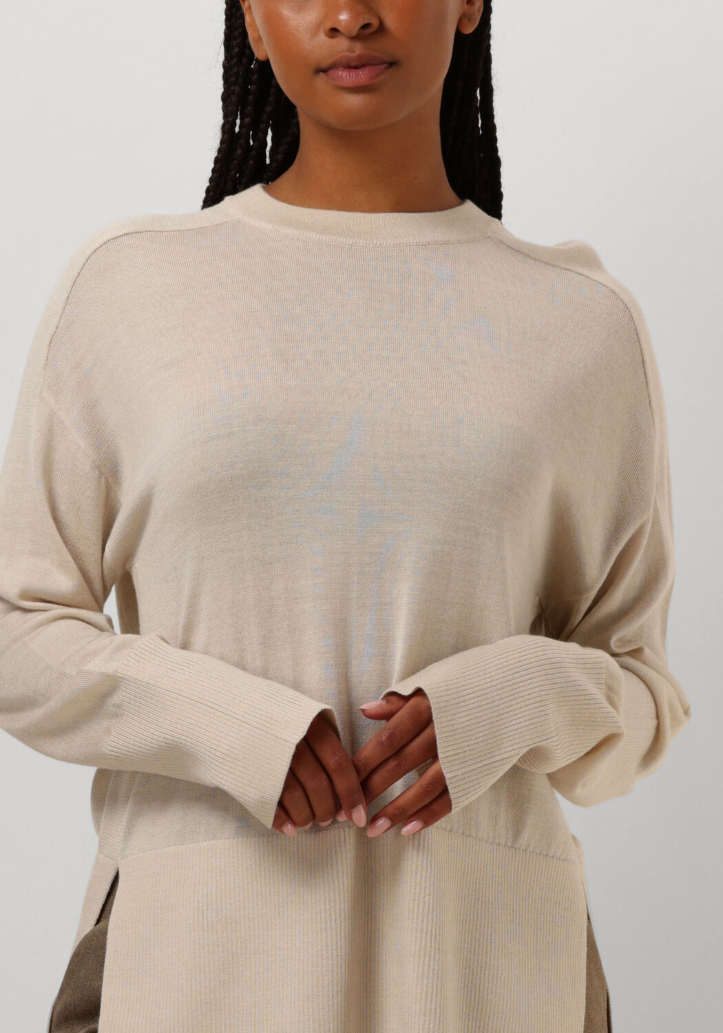 RUBY TUESDAY Dames Truien & Vesten Vallie Soft Round Neck Pullover High Border Beige
