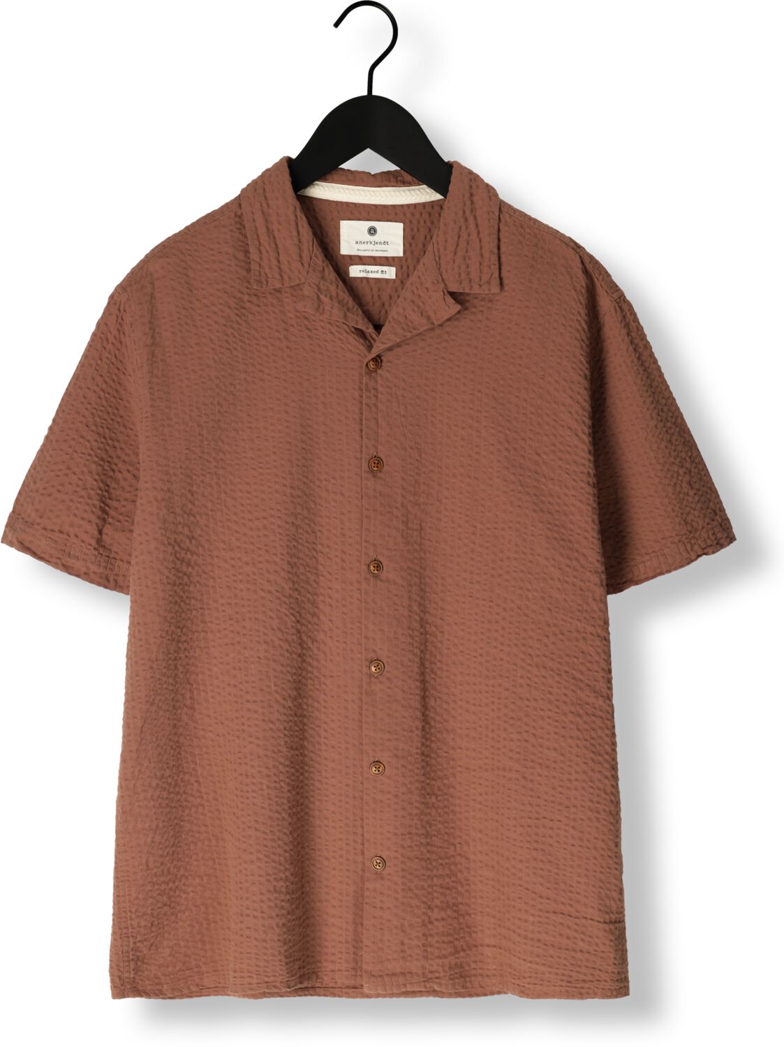 ANERKJENDT Heren Overhemden Akleo S s Seersucker Shirt Cognac