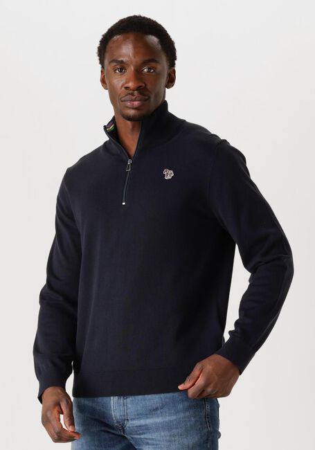 Blauwe PS PAUL SMITH Trui MENS SWEATER ZIP NECK ZEB BAD - large