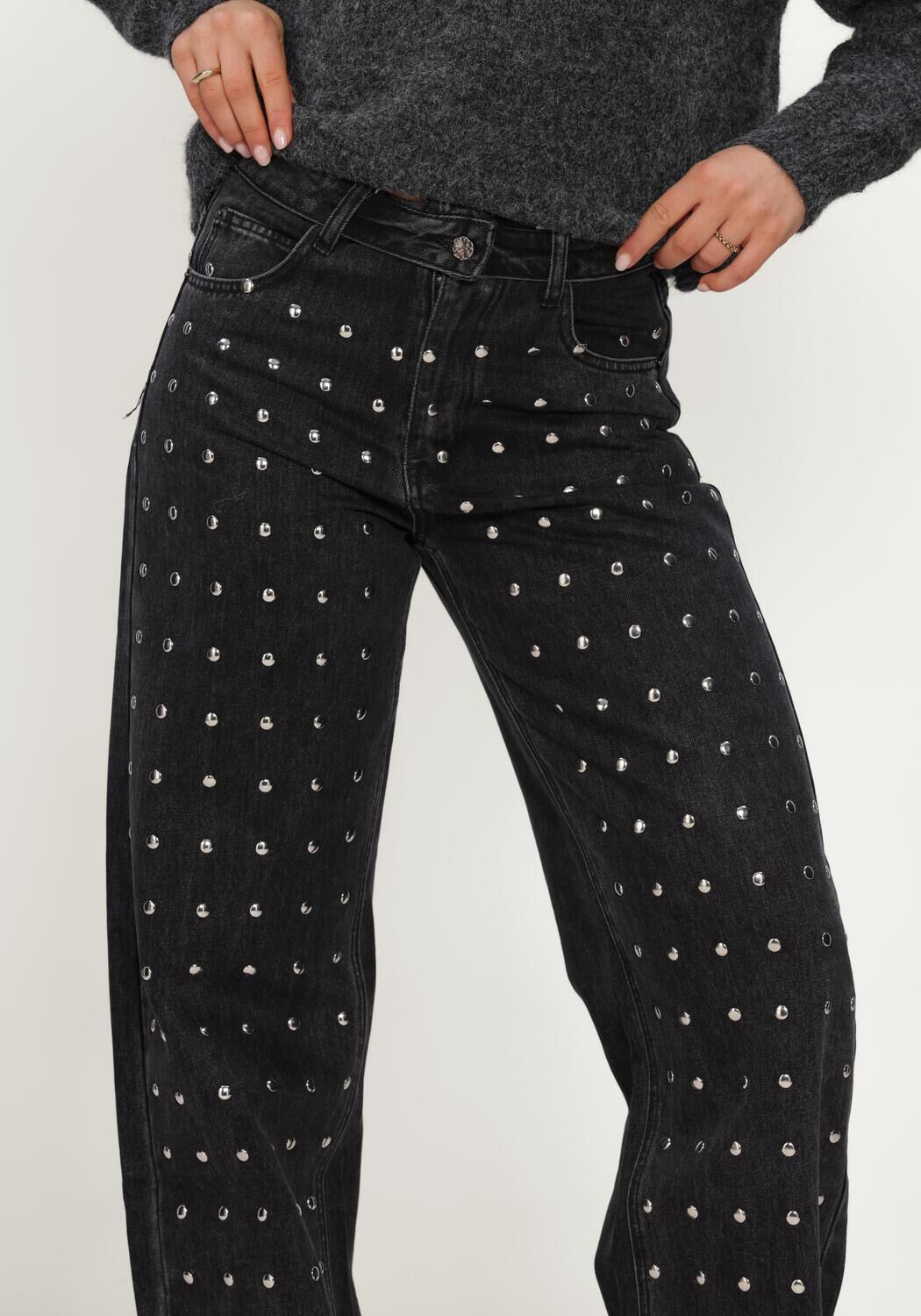 HAUTE L'AMITIÉ Haute L'Amitié Dames Jeans Flip Waist Rivet Tall Jeans Zwart