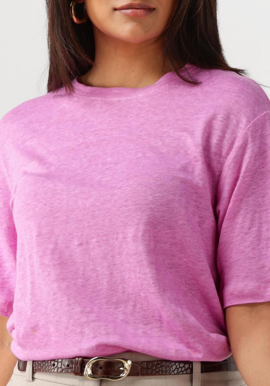SELECTED FEMME Dames Tops & T-shirts Slfvilja Linen Ss Tee Roze