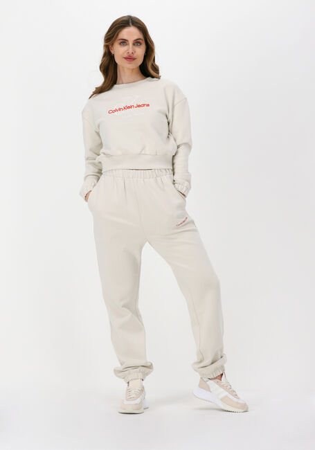 Creme CALVIN KLEIN Sweater TWO TONE MONOGRAM CROP CREW NECK - large