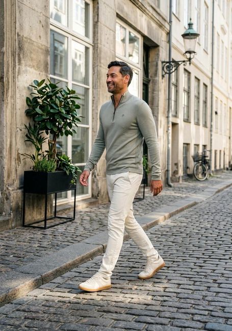 Khaki CAST IRON Trui SLIM FIT COMFORT BLEND - large