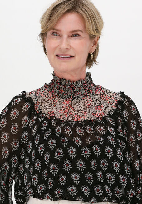 Zwarte SUMMUM Top TOP HIGH NECK ORNAMENT VISCOSE - large