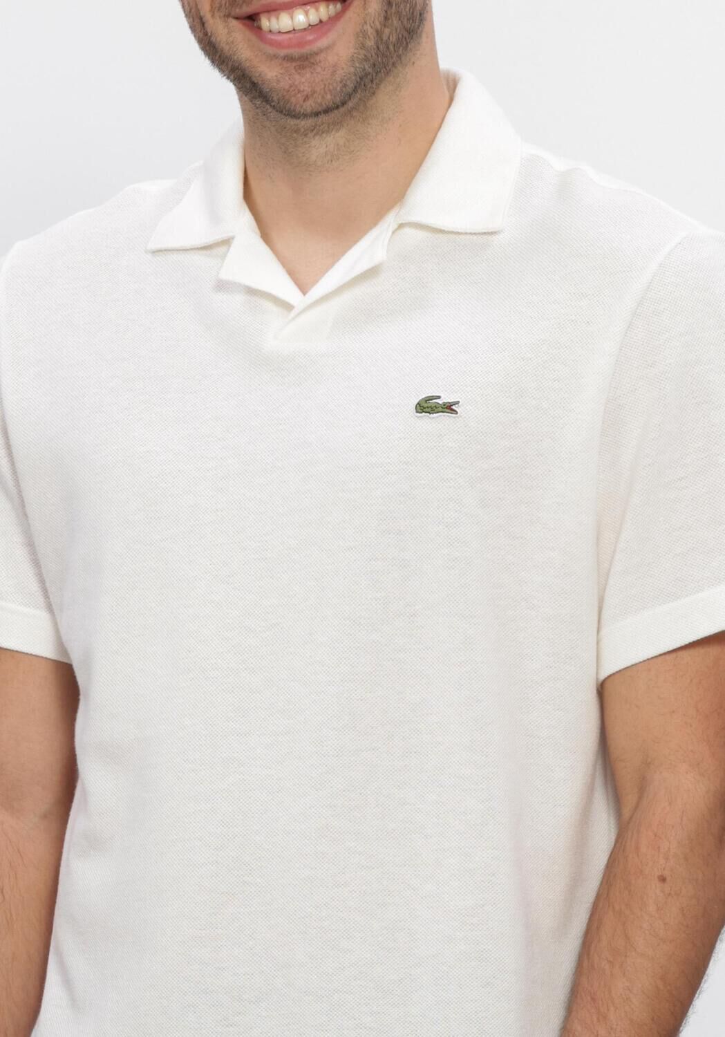 Ecru LACOSTE Polo CLASSIC FIT OPEN NECK COTTON LINEN BLEND POLO - large