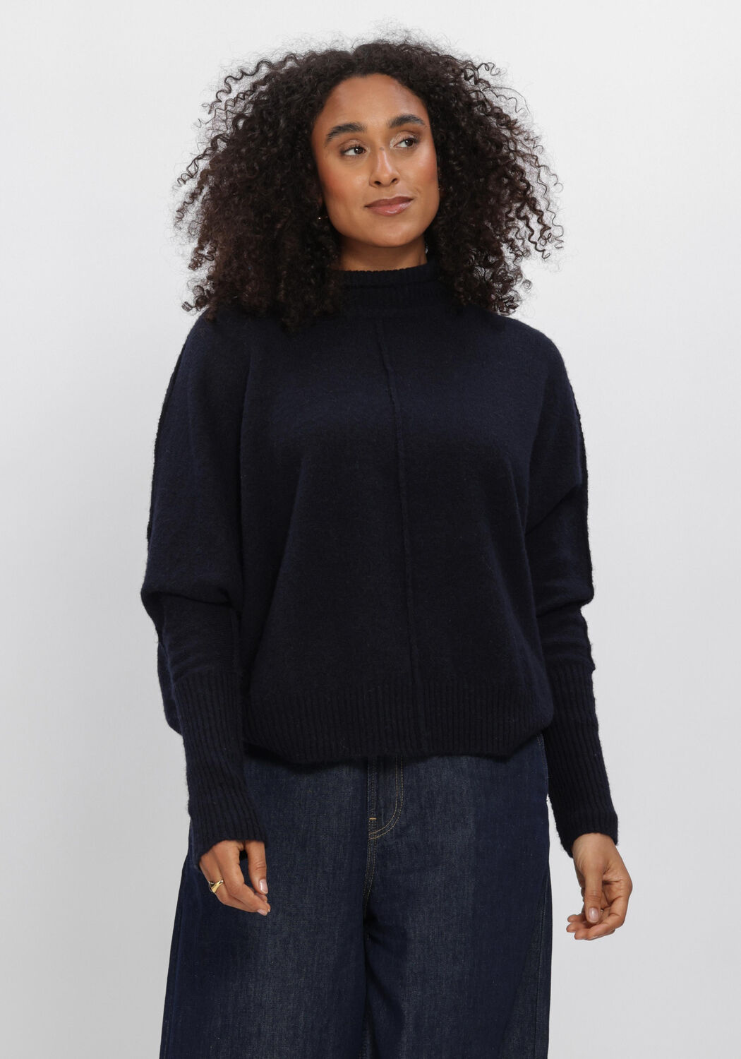 Donkerblauwe SUMMUM Trui BATWING SWEATER SOFT MELANGE KNIT - large