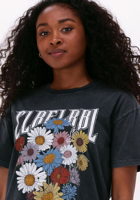 Donkergrijze COLOURFUL REBEL Mini jurk CLRFL RBL FLOWERS ACID WASH TEE DRESS - large
