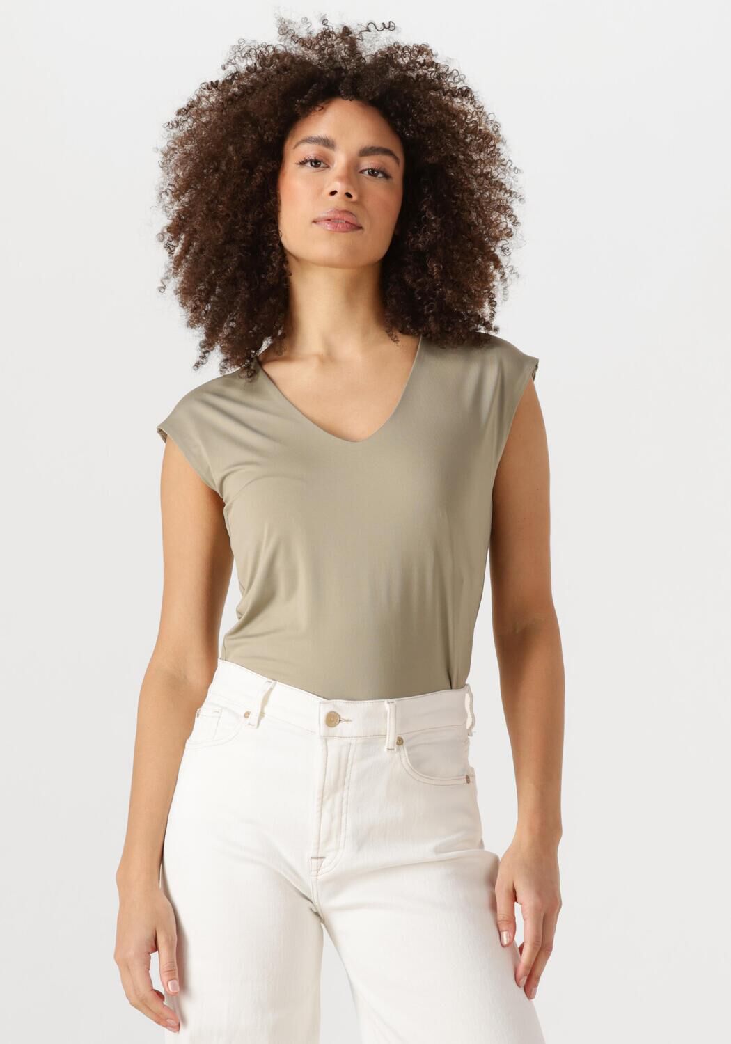 ROSEMUNDE Dames Tops & T-shirts Billie Capsleeve V-neck Groen