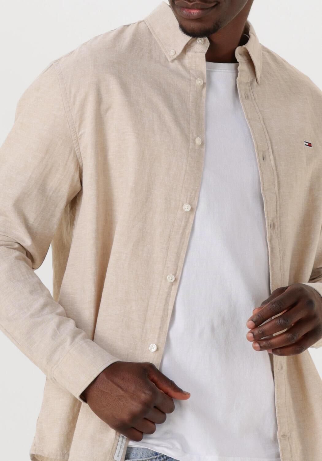 TOMMY JEANS Heren Overhemden Tjm Reg Linen Blend Ls Shirt Ext Beige