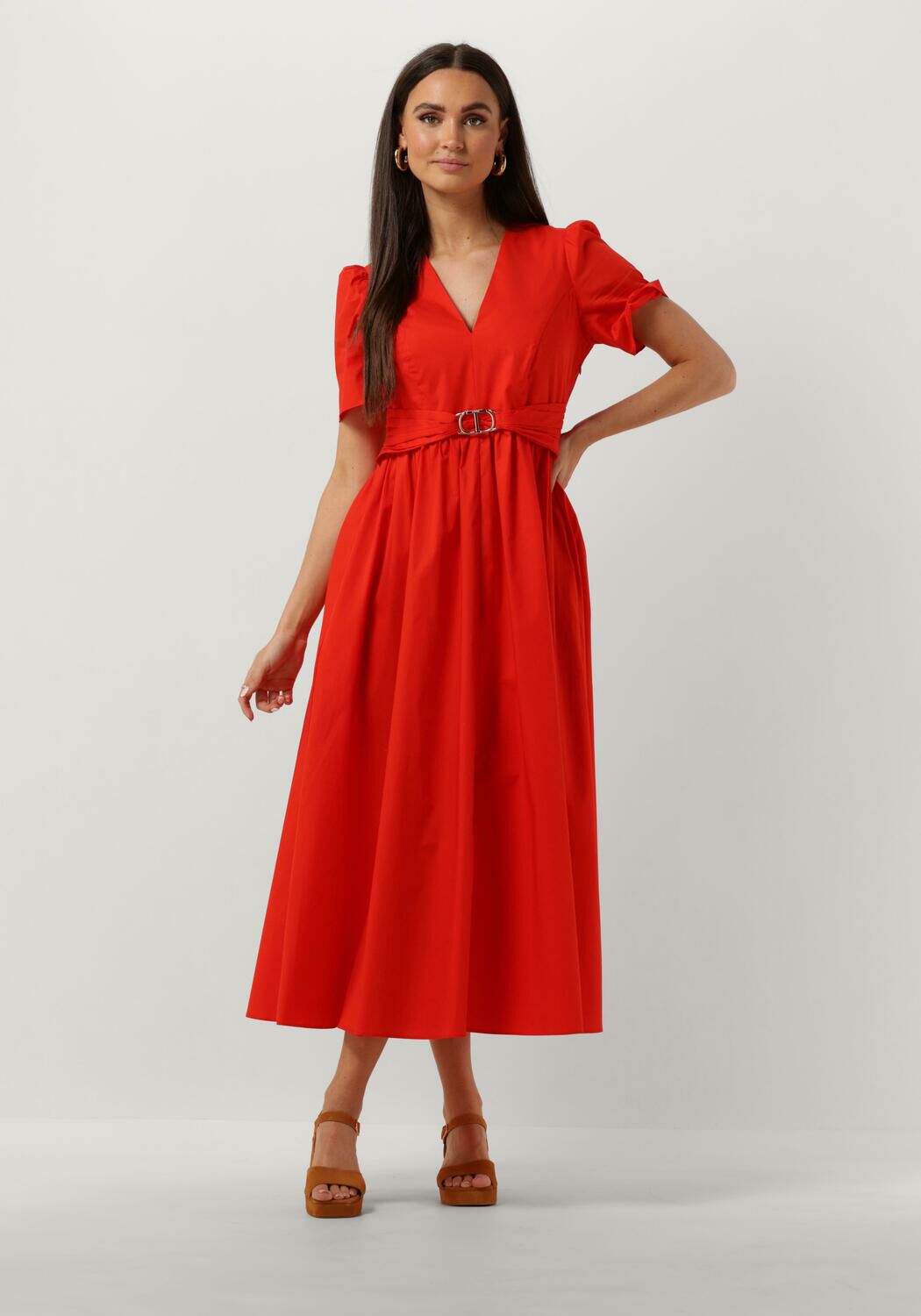 Twinset Oranje Midi Jurk met V-Hals Orange Dames