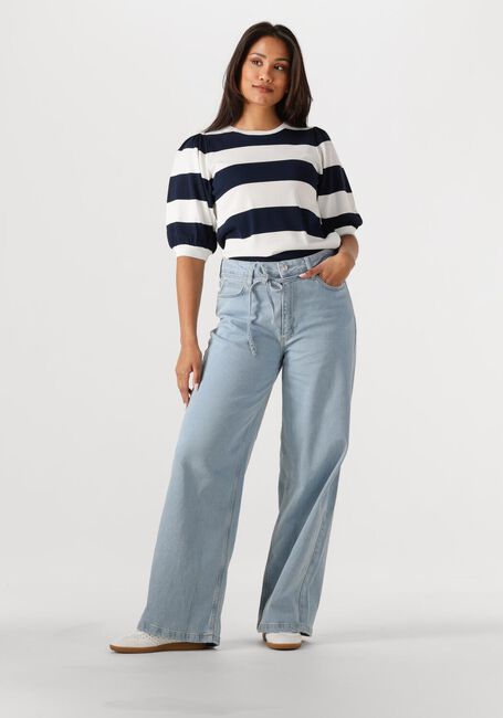 Blauwe JANSEN AMSTERDAM Top KIMMIE TOP K 136 BIG STRIPE SHORT PUFFED SLEEVE - large