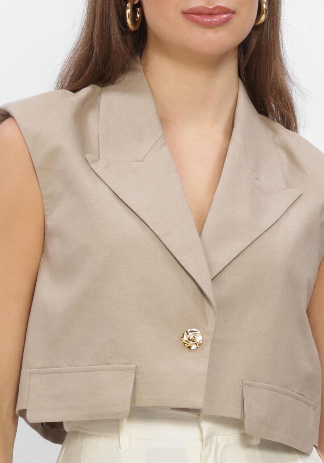 Beige CO'COUTURE Top LEILACC LINEN CROP VEST - large
