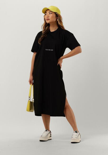 Zwarte CALVIN KLEIN Midi jurk INSTITUTIONAL LONG T-SHIRT DRESS - large