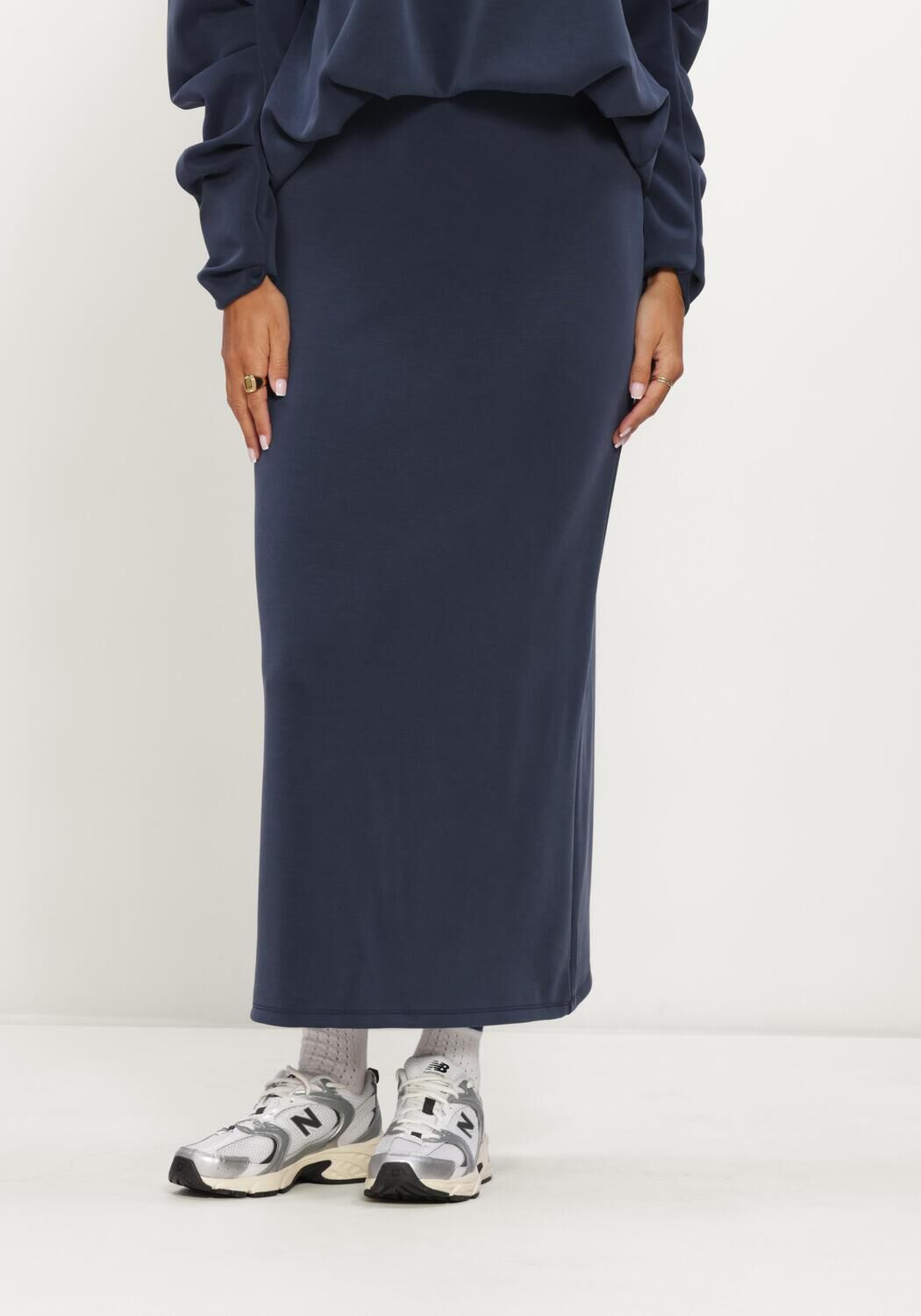 Donkerblauwe Y.A.S. Maxirok YASCOZE HW ANKLE SKIRT - large
